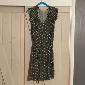 Loft Plus Size 18 Belted Olive Green Ruffled Dress